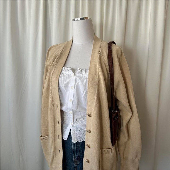 Lands' End Women's Drifter Varsity Vneck Relaxed Cardigan Sweater size Large. - Picture 3 of 8